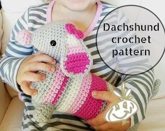 Dachshund Crochet Pattern, amigurumi dog pattern, striped dog crochet pattern