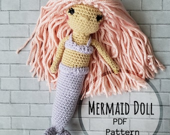 Mermaid Crochet Pattern, Amigurumi mermaid pattern, Mermaid doll pattern, pdf crochet pattern