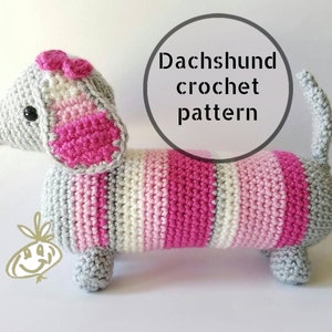 Crochet Dachshund Pattern, amigurumi dog pattern, crochet dog pattern, wiener dog crochet pattern, striped dog, puppy crochet pattern