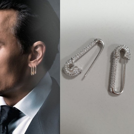 1 Safety Pin Earring In Sterling Silver 925 Mod Johnny Depp Etsy