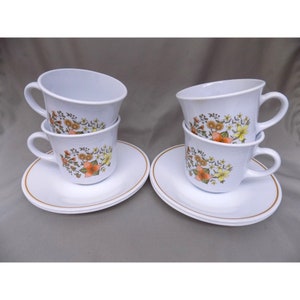 Corelle Indian Summer Coffee Tea Cups and Saucers Set of 4 Vintage