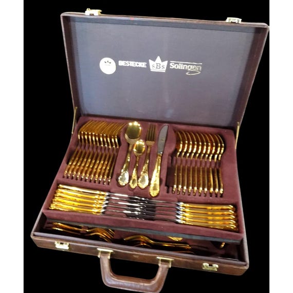 SBS Bestecke 24K Gold Plated Wein Flatware Solingen Germany 69 Pcs