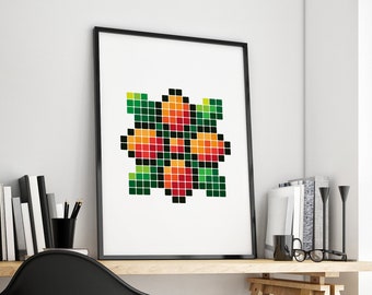 Pixel Flower Print | Pixel Wall Art | Nursery Print | Flower Print | Mosaic Print | Colorful Home Decor | Home Printable Art | Home Poster