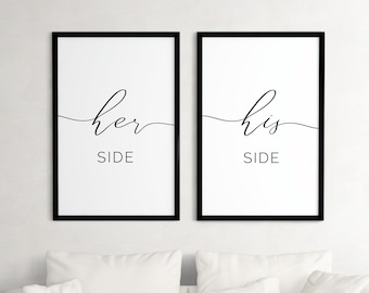 Her Side His Side (Set Of 2) Wall Print | Wall Art | Bedroom Print | Bed Print | Together Print | Couple Bedroom Printable | Above Bed Art