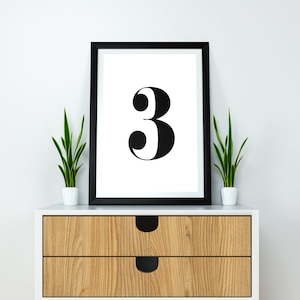 Number Three Print | Number 3 | Printable Number Art | Minimalist Poster | Number Wall Decor | Typography Design | Black and White