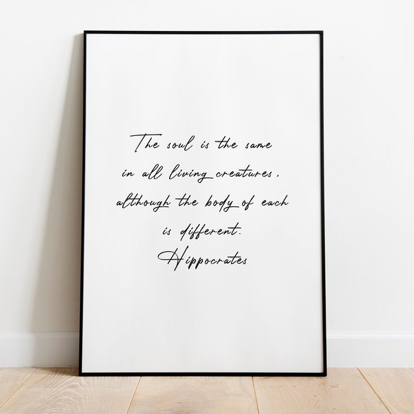 Hippocrates Typography Print | Vegan Quote Decor | Quote Art | Black And White Print | Wall Art | Hippocrates Quote Print | Home Decor