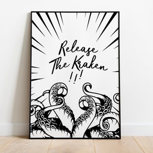 Release the Kraken Print | Octopus Kraken Wall Art | Tentacles Wall Print | Bathroom Wall Art | Toilet Wall Print | Pirates of the Caribbean