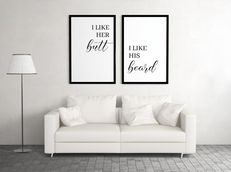 I Like Her Butt I Like His Beard Set of 2 Printable Art Couple Quote Print Funny Quote Couple Wall Art Above Bed Art image 1