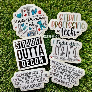 Set of 6 Sterile Processing Tech Stickers | Water Resistant Vinyl Stickers