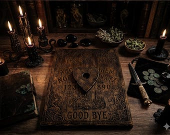 Lovecraft Inspired Ouija Board Set, Cthulhu Spirit Board with Planchette, Engraved Birch Wood Talking Board, Occult Divination Decor.