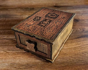 Wooden Tarot Card Box: 1, 2 and 3 Drawers Birch Organizer, Aged Design