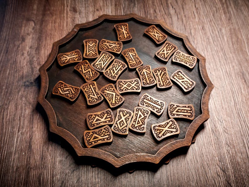 Runic Tile Set Elder Futhark Rune Set – Handcrafted Birch Wood Runes With Wooden Box ...