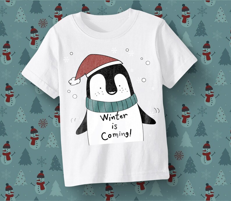 Winter is coming Tee for kids,Christmas Penguin Illustration,Kids Babies Christmas gift,Christmas costume dress,Christmas card decor SALE