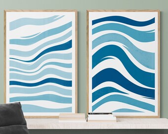 Printable Art, Abstract Geometric Blue Print, Set of 2 Prints, Blue Art, Wall Art Decor, Abstract Wall Art, Blue Print, Instant Download