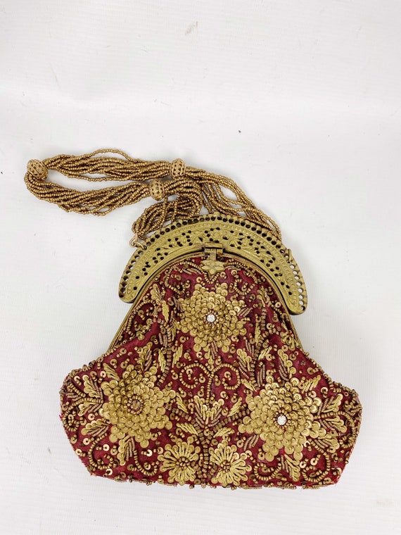 Vintage 80s Brocade and Metal Clutch Evening Bag