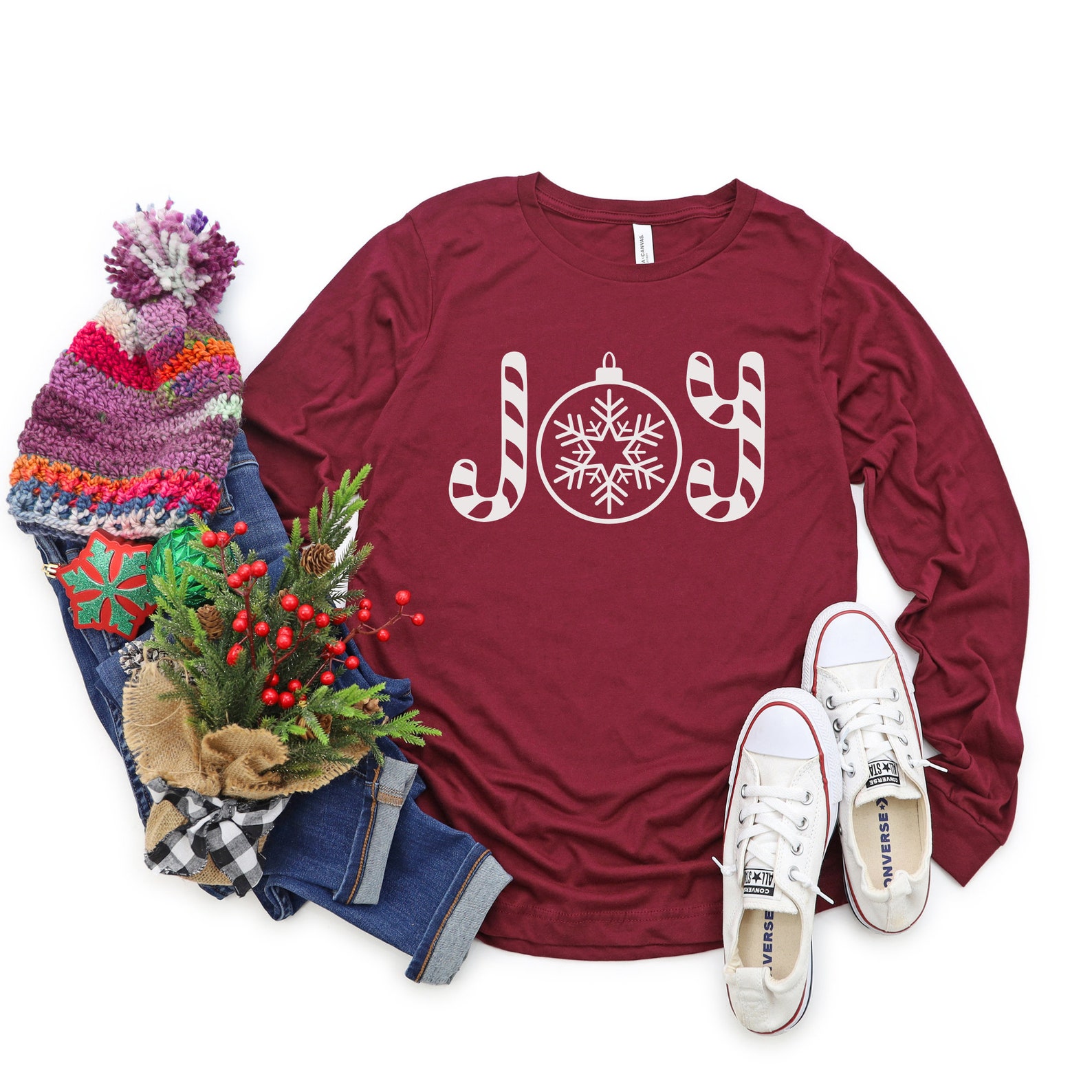 Joy Long Sleeve Christmas Shirt for Women Bella Canvas Etsy Long Sleeve Christmas Shirt