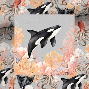 Fabric Sweat French Terry Summer Sweat Maritime Sea Animals Fish Whale Orca Seahorse + optional panel 2 sizes combination fabrics