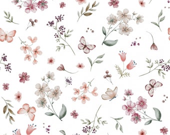 Jersey fabric cotton jersey floral flowers blossoms butterflies from 50 cm
