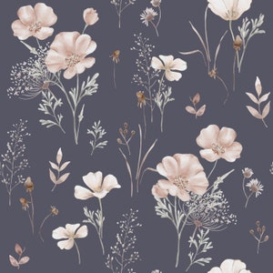 Fabric Premium Cotton Patchwork Floral Flowers Poppy Blossoms Roses Country House Vintage Color Plum from 50 cm