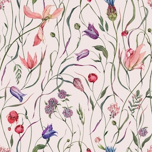 Sweat French Terry Summer Sweat Spring delicate flowers Spring Tulips Bluebells Country House Soft Pink + from 50 cm