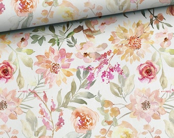 Fabric Cotton Patchwork Floral Roses Flowers Vintage Country House Watercolor Pastel 155 cm wide