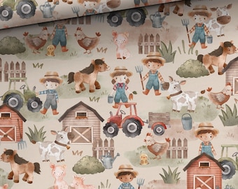 Tecido de suor French Terry + animais na fazenda trator cavalos galinhas tecido animal + opcionalmente com painel 40x50 e tecidos combinados