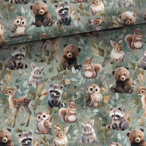 Pre-order! Fabric Cotton Cotton fabric cute forest animals squirrel owl rabbit deer 155 cm wide