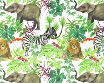 Cotton cotton fabric exotic animals jungle elephant zebra lion from 50 cm