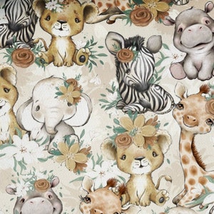 Pre-order! Jersey cotton jersey fabric animals Africa lion zebra giraffe hippo flowers 160 cm wide