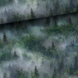 Stoff Sweat French Terry Sommersweat nebeliger Wald Grau Blau Grün 165 cm breit