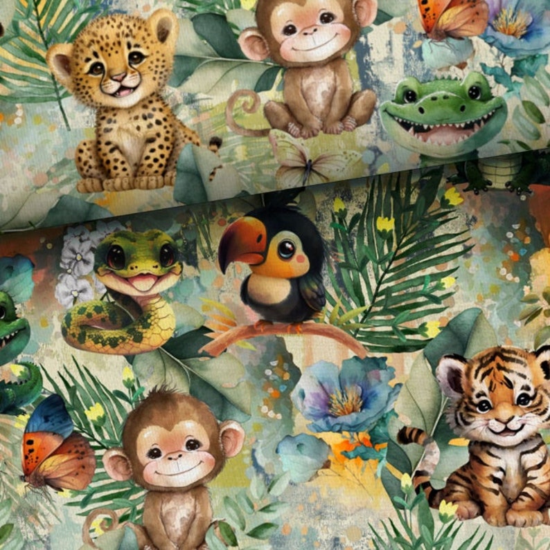Tela algodón por metro patchwork animales exóticos tela infantil 155 cm de ancho imagen 4