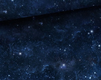 Fabric Sweatshirt French Terry Summer Sweatshirt Space Galaxy Dark Blue White 165 cm wide