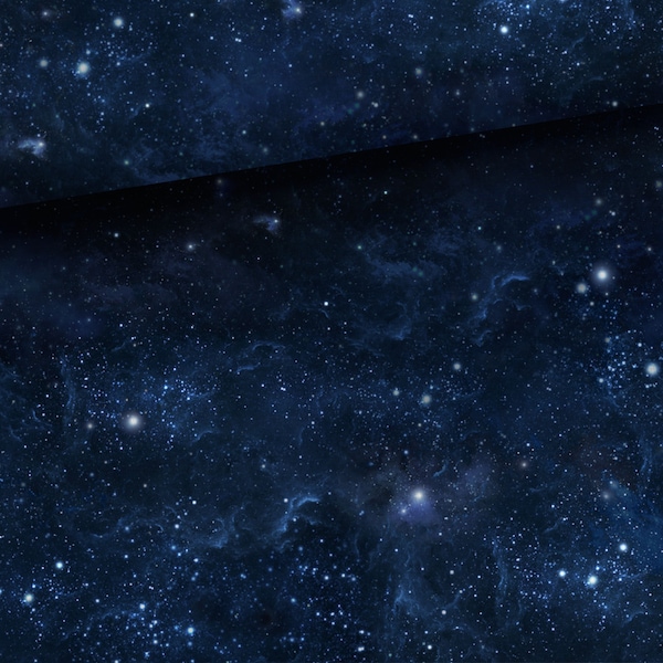 Vorbestellung! Stoff Sweat French Terry Sommersweat Weltall Galaxy Dunkelblau Weiß 165 cm breit