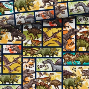 Pré-commander! Tissu coton au mètre animaux dinosaure dino comic 155 cm de large