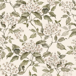 Fabric Sweat French Terry Summer Sweat Flower Fabric Blossoms Branches Twigs Floral Cream Soft Beige from 50 cm