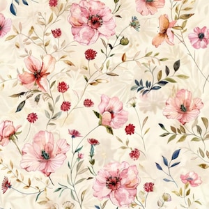 Fabric Sweat French Terry Summer Sweat Floral Boho Flowers Blossoms Poppy Country House Cream Pink