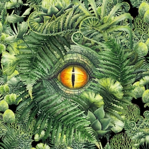 Fabric Panels Sweat French Terry Summer Sweat Jurassic Dinosaur Jungle Eye 40 x 50 cm