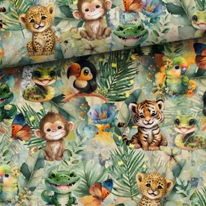 Fabric Cotton Woven Patchwork Exotic Animals Children&#39;s Fabric from 50 cm