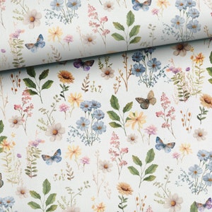 Fabric cotton patchwork flower meadow butterfly floral vintage country house pastel from 50 cm