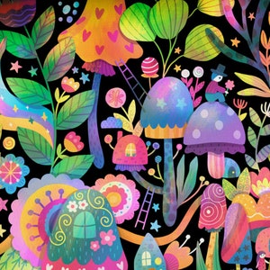preorder! Fabric Sweat French Terry Summer Sweat Fairy Tale Forest Mushrooms Blossoms 165 cm wide