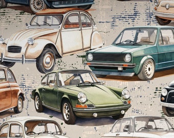 Pre-order! Fabric Jersey Cotton Jersey Retro Car Vintage Vehicles from 50 cm