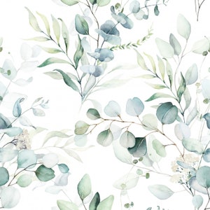 Fabric Jersey Cotton Jersey Eucalyptus Floral Leaves Branches from 50 cm