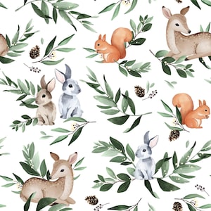 Pré-commander! Tissu coton animaux de la forêt écureuil cerf lapin cônes à partir de 50 cm