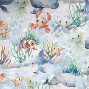 Fabric Sweat French Terry Summer Sweat Maritime Sea Animals Fish Whale Crayfish optional panel and combination fabrics image 8