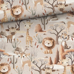 Précommandez ! Tissu coton tissé animaux exotiques tissu pour enfants safari éléphant lion léopard tigre 155 cm de large