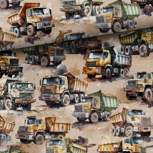 Fabric cotton construction vehicles car vehicles construction site truck dumper from 50 cm