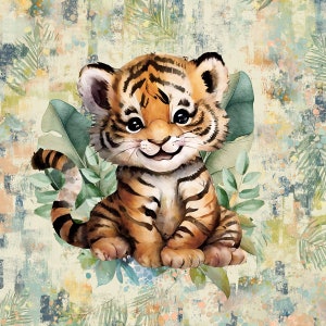 Pre-order! Fabric Panels Sweat French Terry Summer Sweat Exotic Animals Children's Fabric Tiger 40 x 50 cm