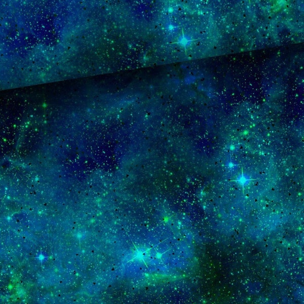 Fabric Sweat French Terry Summer Sweat Galaxy Starry Sky Blue Green Turquoise 165 cm wide