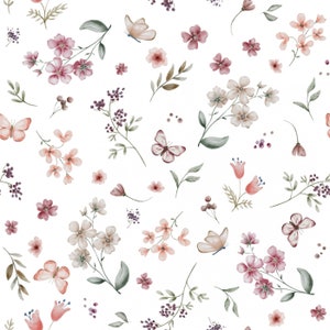 Fabric jersey cotton jersey floral delicate flowers leaves branches from 50 cm