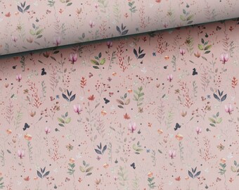 Cotton fabric, patchwork, flower meadow, butterfly, floral, vintage, country style, from 50 cm
